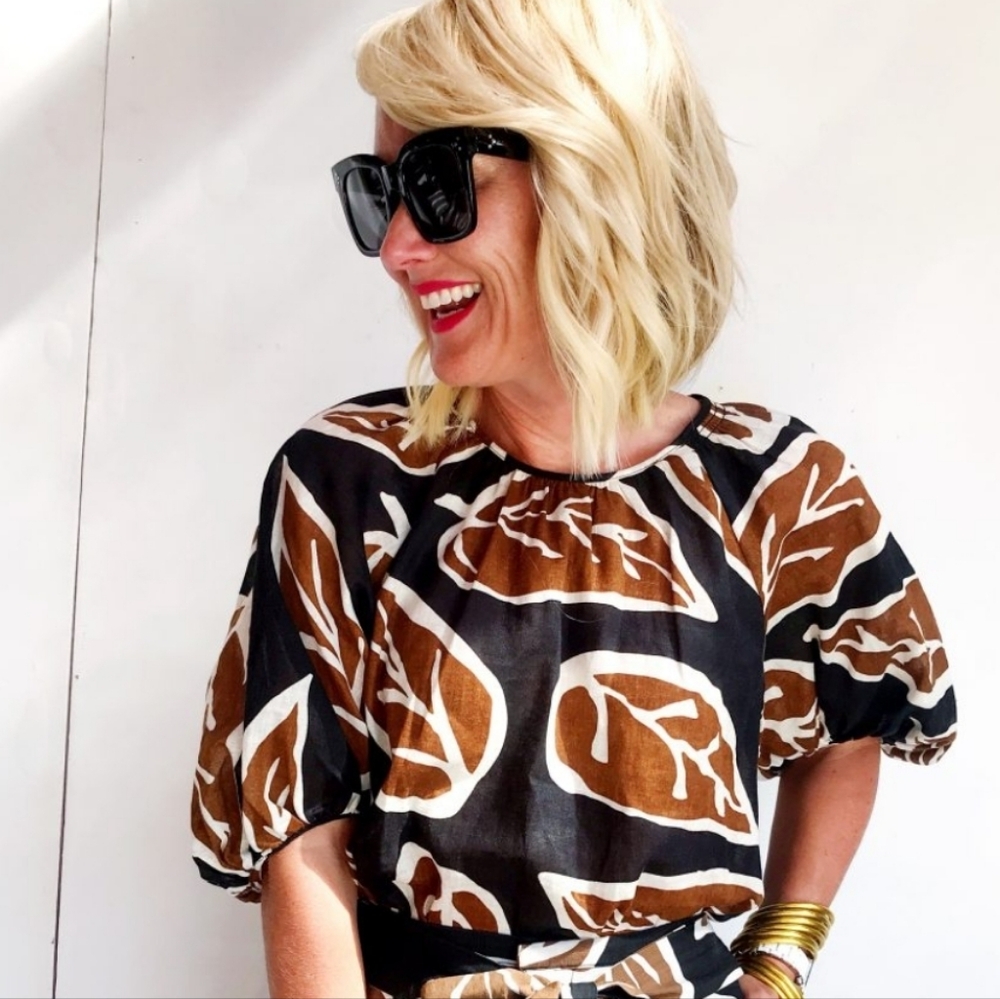Who What Wear Linen Leaf Print Blouse Top